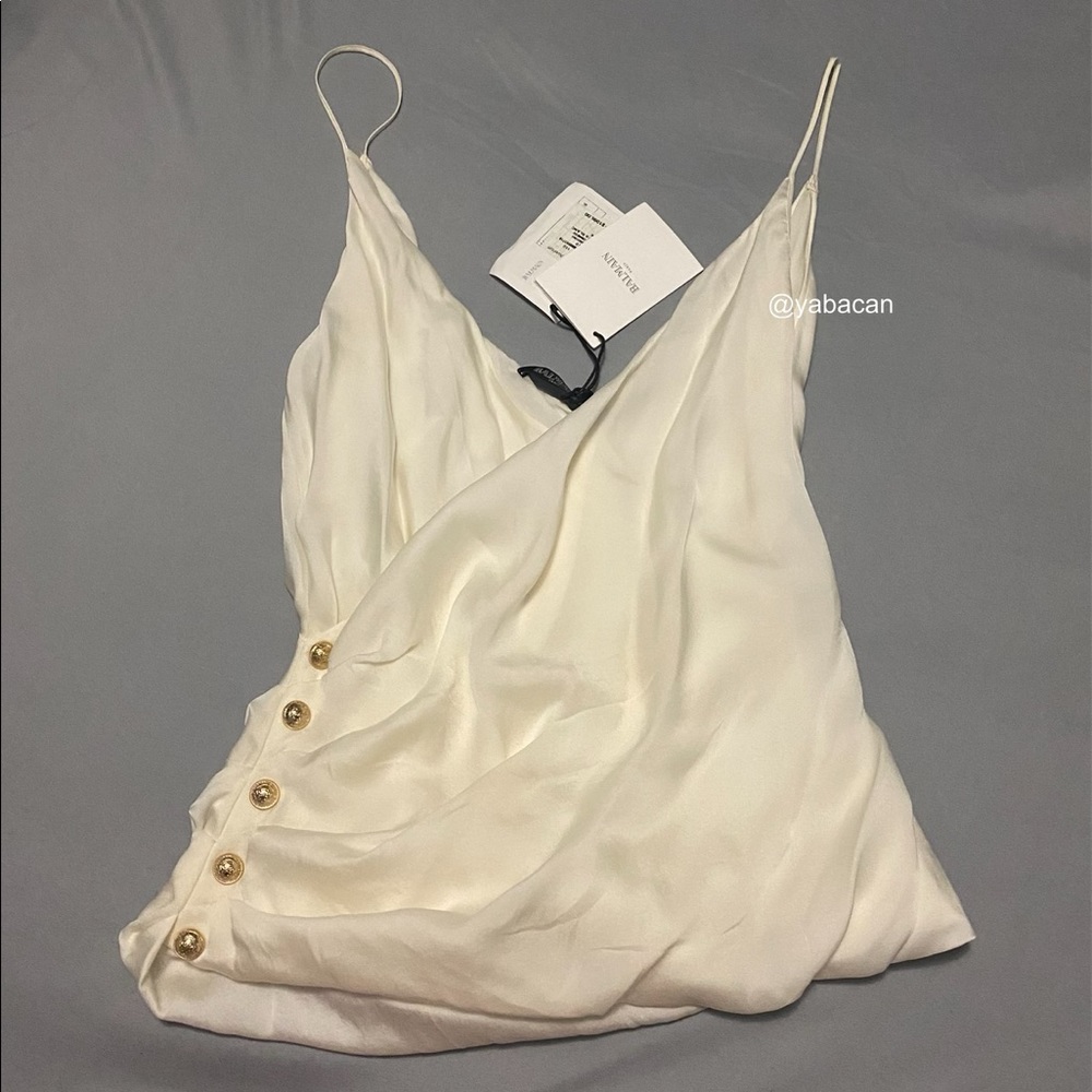 NWT Balmain Cross Front White Silk Camisole Size FR 36 (US 4)